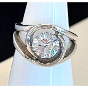 NEW Vintage Ring Size 5 Sterling Silver Cubic Zirconia Mid Century Modern 4B
